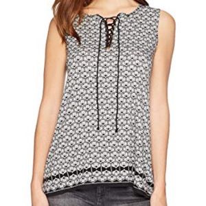 NEW Max Studio Short Sleeve Lace Up Neckline Shirt